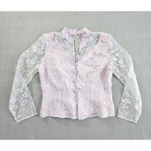 Vintage Ever Beauty Women's Satin Chiffon Sheer Sleeve Top Size 14 Fairycore EUC